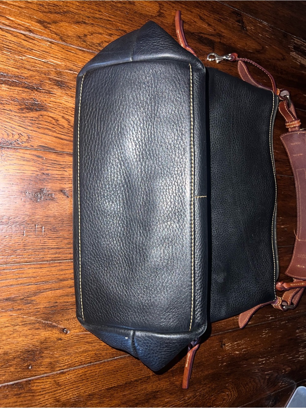 Dooney & Bourke Black large Dillen Leather Hobo Bag with Brown Strap - Picture 5 of 10
